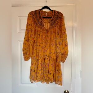 Free People Mustard Floral Long Sleeve Dress